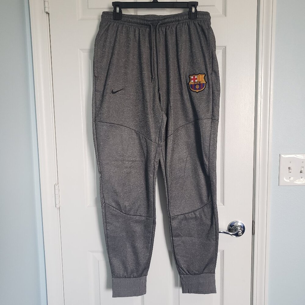 Nike Track Pants Fleece Joggers Mens L FCB FC Official Barcelona Gray Pockets
